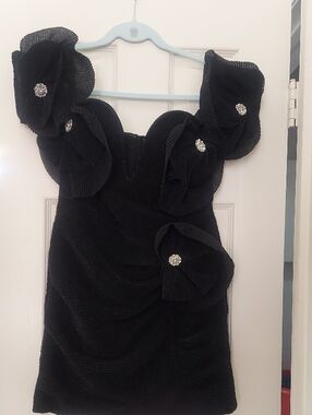 Black Floral Applique Mini Dress